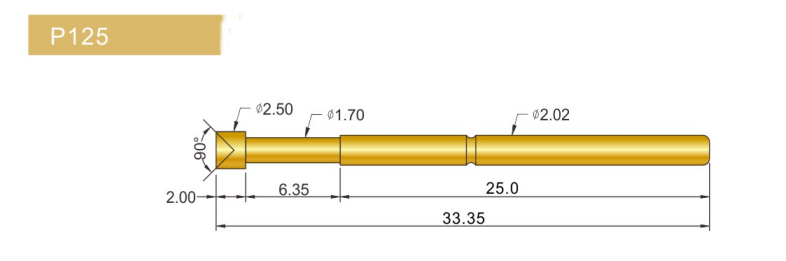 P125-LM探針尺寸、P125探針尺寸、2.0探針、測(cè)試探針、測(cè)試頂針、彈簧針
